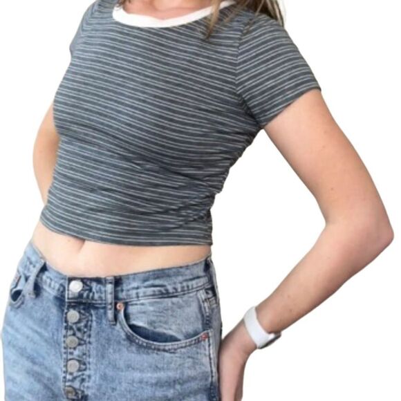 Y2K Blue Striped Crop Top Small - Picture 2 of 10